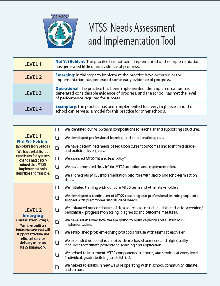 MTSS: Needs Assessment and Implementation Tool